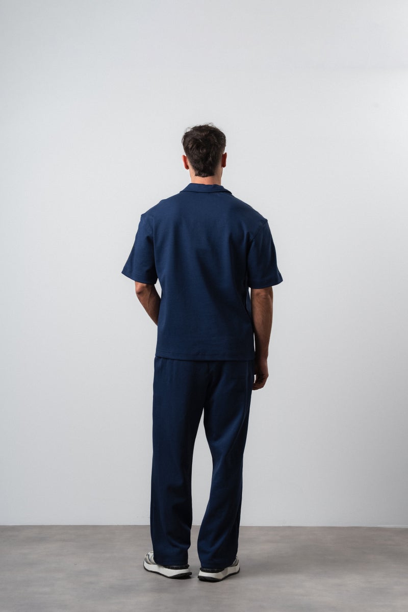 RESPIRE Men's Regular Fit T-Shirt and Pants Set with R Stripe Detail, Navy Blue - Image 5