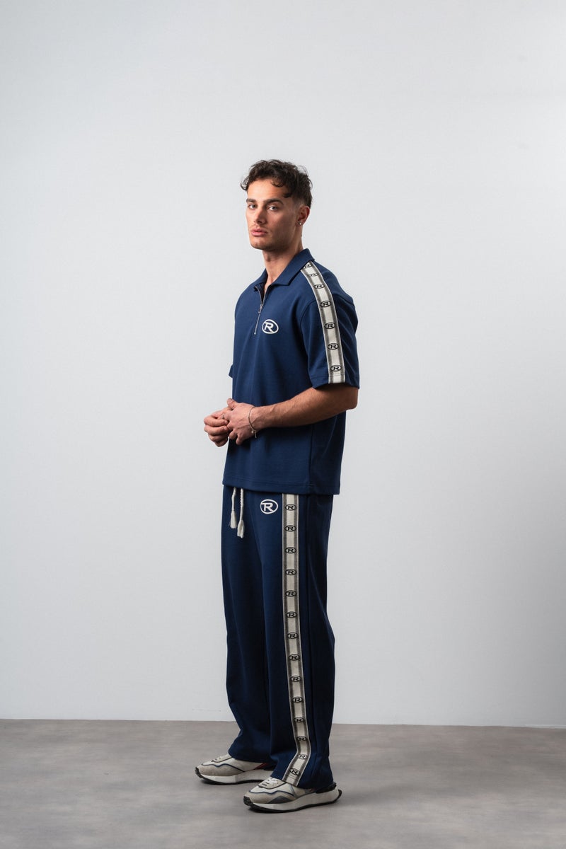 RESPIRE Men's Regular Fit T-Shirt and Pants Set with R Stripe Detail, Navy Blue - Image 4