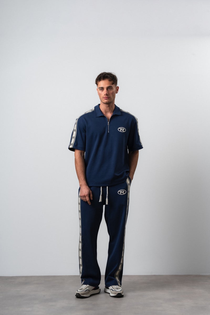 RESPIRE Men's Regular Fit T-Shirt and Pants Set with R Stripe Detail, Navy Blue - Image 2