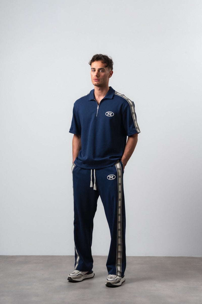 RESPIRE Men's Regular Fit T-Shirt and Pants Set with R Stripe Detail, Navy Blue - Image 3