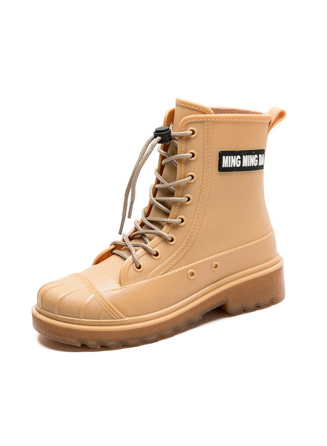 Rain Boots For Lovers Adult Non-slip Waterproof Rubber Shoes New Fashion Martin Boots Rain Boots Thick Bottom Work Fleece-lined Water Shoes