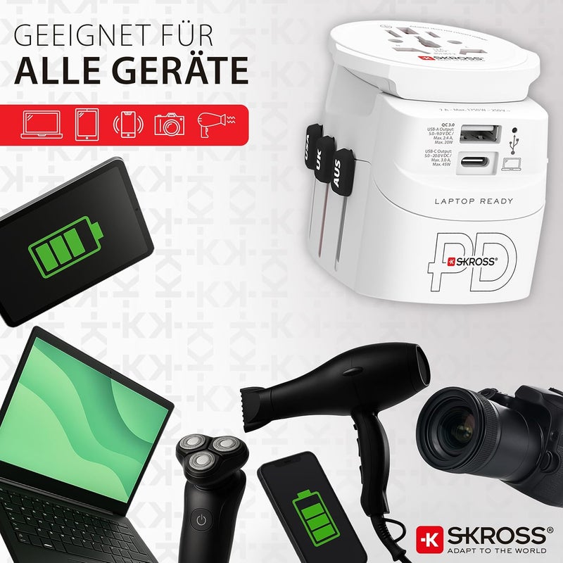سكروس - PRO Light USB AC45PD - محول سفر عالمي بمنفذين USB - شحن سريع 45 واط - الجهد والطاقة: 100 فولت تيار متردد - 700 واط / 250 فولت - 1750 واط - Image 5