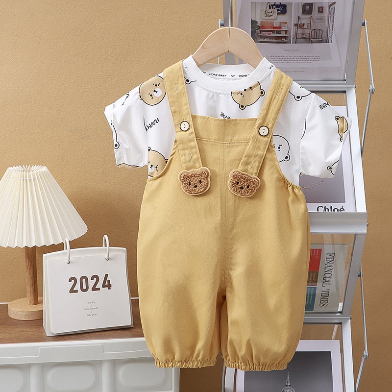Kids Summer Fashion Suspender Pants Set 2024 BDK beige bear-set 
