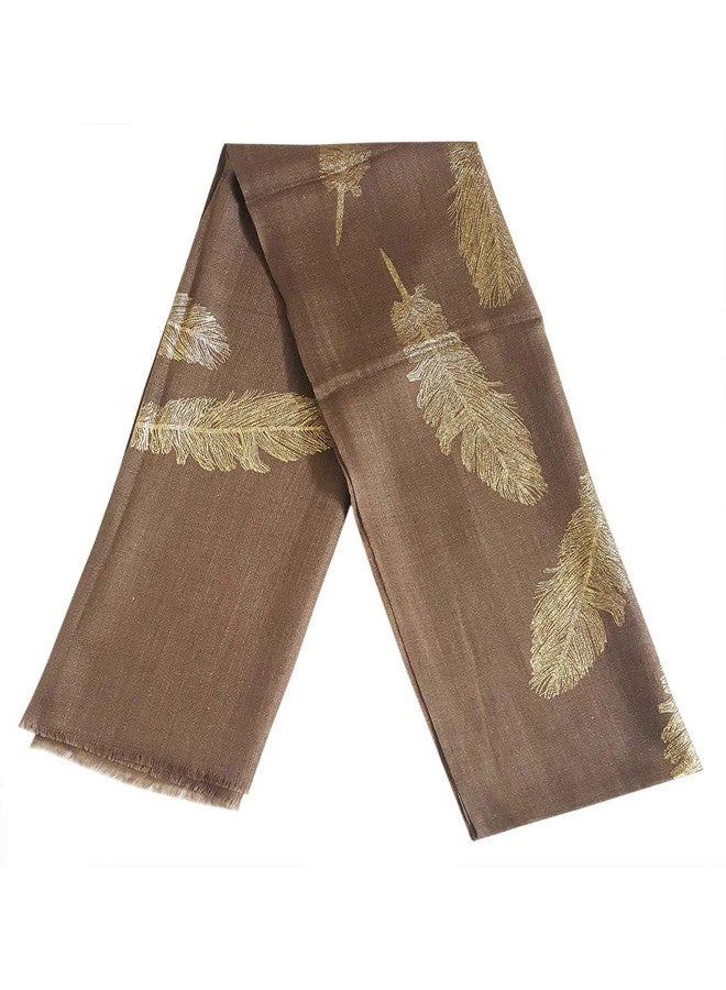 Mehrunnisa Shimmer Feather On Fine Wool Stole/Large Scarf - Unisex (GAR2561, Brown) - Image 2