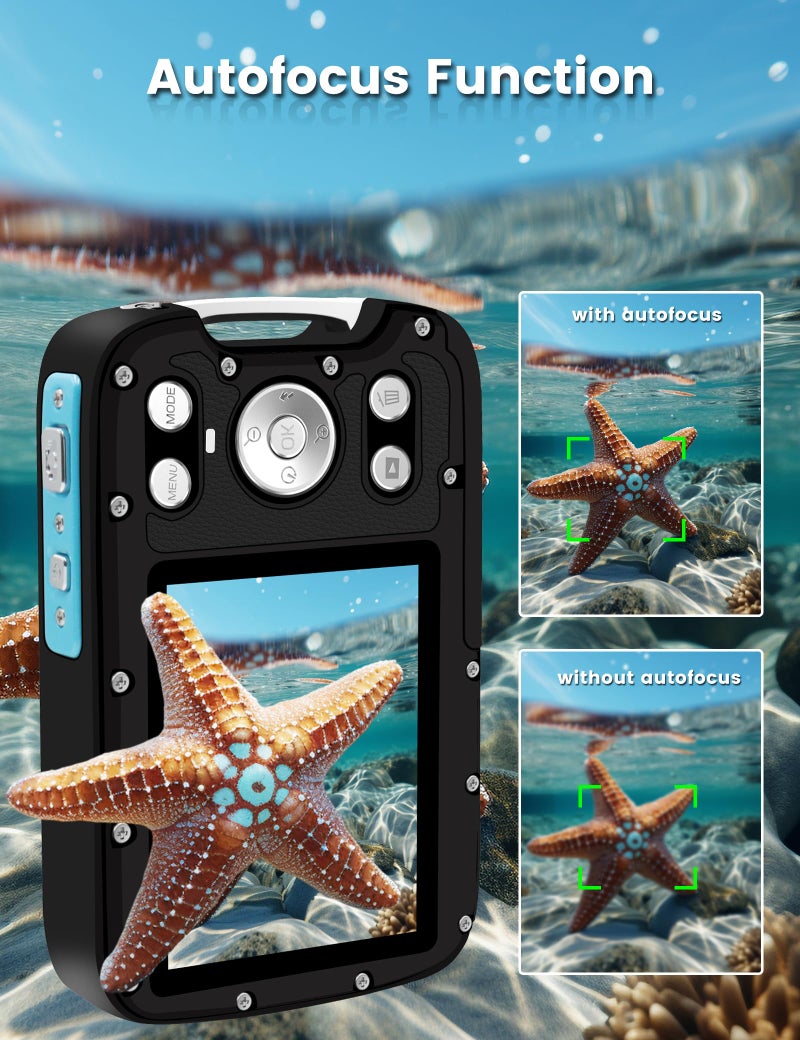 YEEIN Underwater Camera 4K 48MP Autofocus Selfie Dual Screen Waterproof Camera with Floating Strap and 32GB Card, 17FT Compact Waterproof Digital Camera, Fill Light Underwater Camera for Snorkeling - Image 3