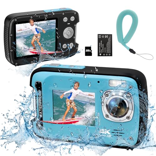 YEEIN Underwater Camera 4K 48MP Autofocus Selfie Dual Screen Waterproof Camera with Floating Strap and 32GB Card, 17FT Compact Waterproof Digital Camera, Fill Light Underwater Camera for Snorkeling - Image 1