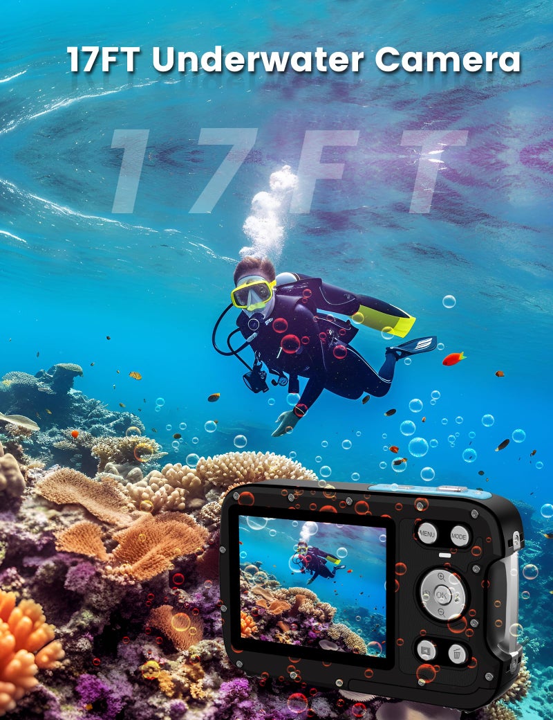 YEEIN Underwater Camera 4K 48MP Autofocus Selfie Dual Screen Waterproof Camera with Floating Strap and 32GB Card, 17FT Compact Waterproof Digital Camera, Fill Light Underwater Camera for Snorkeling - Image 4