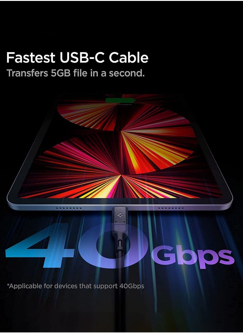 Spigen - USB 4 Thunderbolt 4 USB-C Type C Cable 100W Charging 40Gbps Data Transfer 8K Video (USB-IF Certified) - Black - Image 1