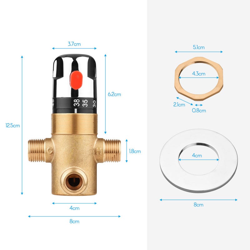 Thermostatic Mixing Valve 3/4: Premium Brass Construction - Anti-Scald Safety Button & Filter Net Thermostatic Temperature Control Valve for Bathroom Kitchen Solar Heating Water Piping Systems - Image 4