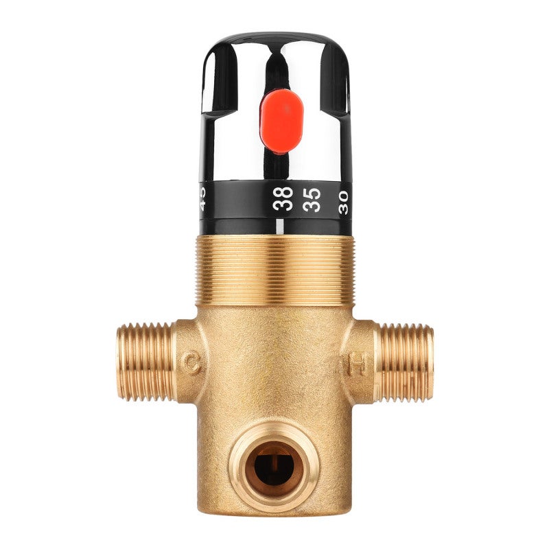 Thermostatic Mixing Valve 3/4: Premium Brass Construction - Anti-Scald Safety Button & Filter Net Thermostatic Temperature Control Valve for Bathroom Kitchen Solar Heating Water Piping Systems - Image 1