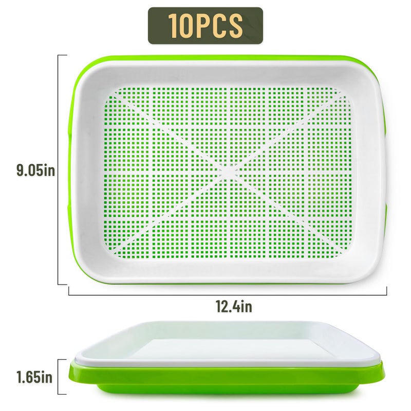 warmfarm Pack 10 of Seed Sprouter Tray with Drain Holes,Seed Germination Trays Kit BPA Free Nursery Tray,Soil-Free Wheatgrass Tray Sprouter Microgreens Growing Kit (Green-10 Pack) - Image 2