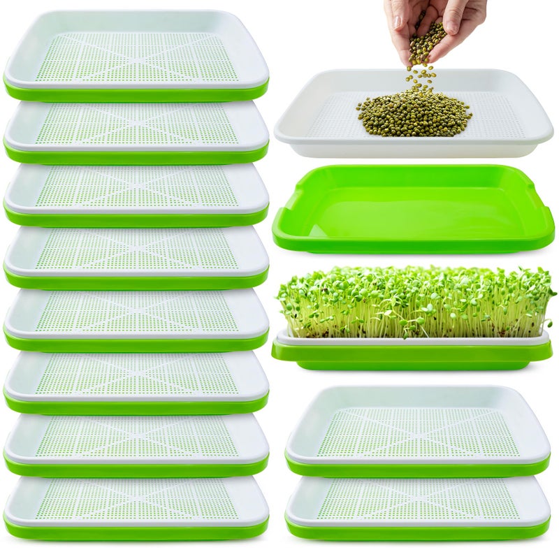 warmfarm Pack 10 of Seed Sprouter Tray with Drain Holes,Seed Germination Trays Kit BPA Free Nursery Tray,Soil-Free Wheatgrass Tray Sprouter Microgreens Growing Kit (Green-10 Pack) - Image 1