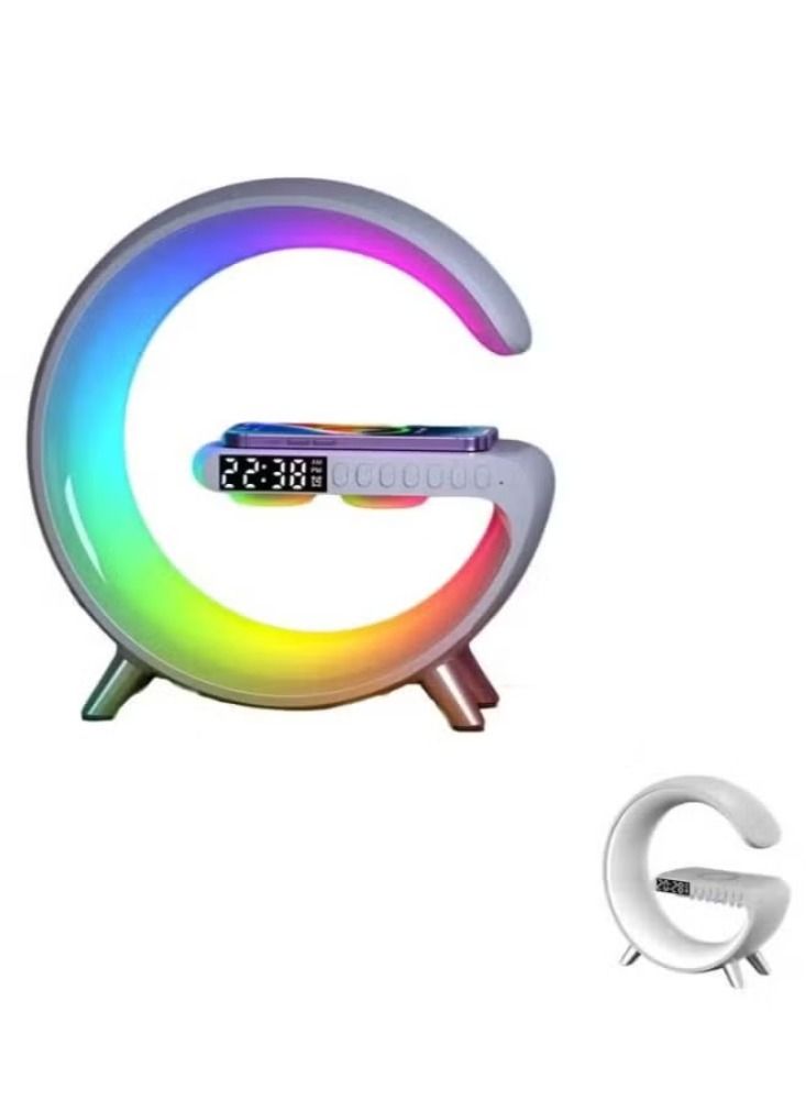 Dreamzon Wireless Charger with Bluetooth Speaker Alarm Clock LED Night Light Call Answering and 15W Fast Charging App Control Dynamic Breathing Light White - Image 1