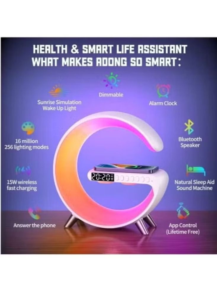 Dreamzon Wireless Charger with Bluetooth Speaker Alarm Clock LED Night Light Call Answering and 15W Fast Charging App Control Dynamic Breathing Light White - Image 2