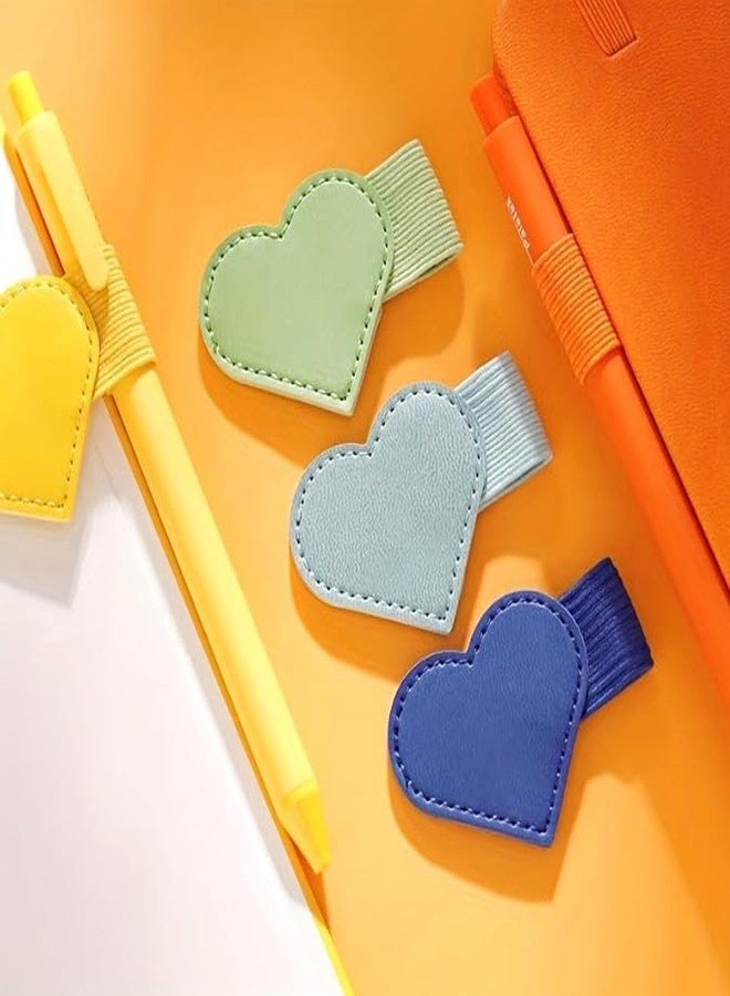 Feilguee 4 PCS Self-adhesive Leather Heart Pen Holder with Elastic Loop Colorful Pen Holder Sticker Pad Designed for Notebooks Journals Desks Planners Calendars School Office - Image 5