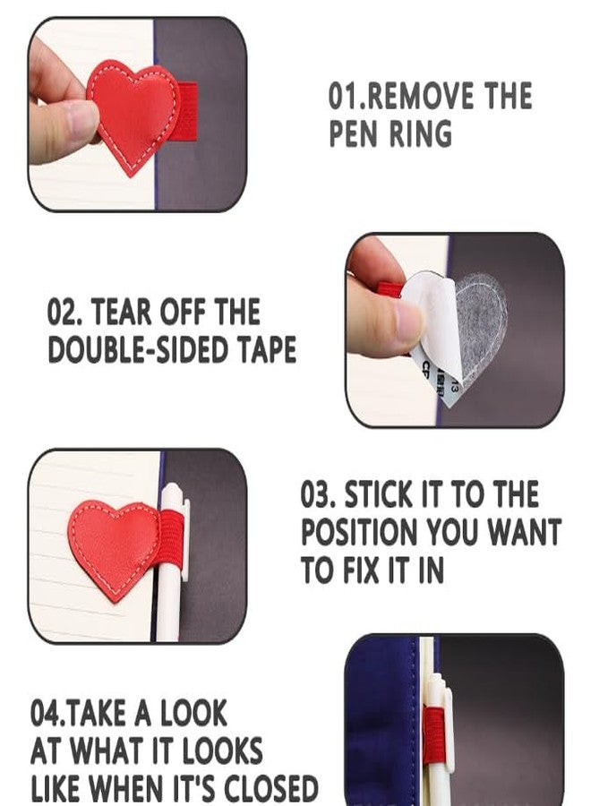 Feilguee 4 PCS Self-adhesive Leather Heart Pen Holder with Elastic Loop Colorful Pen Holder Sticker Pad Designed for Notebooks Journals Desks Planners Calendars School Office - Image 4
