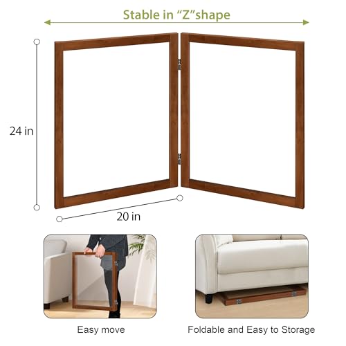 LZRS Clear Dog Gate for Indoor Use - Transparent Pet Fence with Solid Hardwood and Plastic Board, Stylish & Durable freestanding Pet Gate for Doorways, Stairs and Hallways-2 Panel Cherry - Image 5