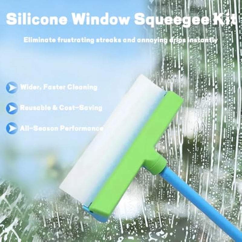 Recyclable Silicone Scrubbing and Cleaning Kit (Includes Silicone Squeegee Blade + Microfiber Wipe) – Green Version (Suitable for Glass Doors and Windows, Mirrors, Shower Enclosures, and Cars) - Image 2