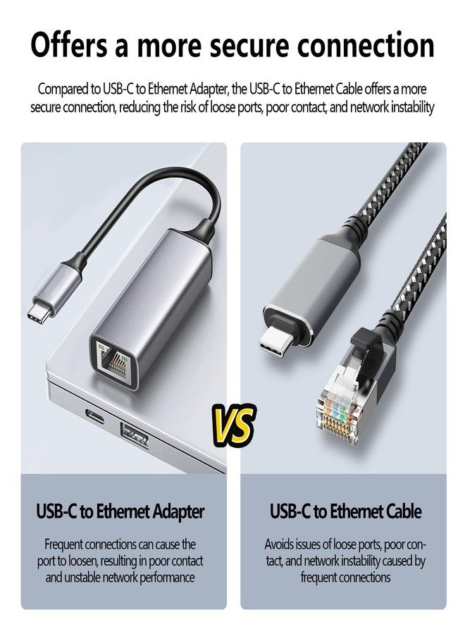 Jadaol USB C to Ethernet Cable 10 FT, Driver-Free Type C to RJ45, Thunderbolt 3/4 Compatible, Plug & Play, Nylon Braided, 1Gbps Gigabit LAN for MacBook Pro/Air, iPhone 15 Pro/Max, Dell XPS, Galaxy S8-S23 - Image 3
