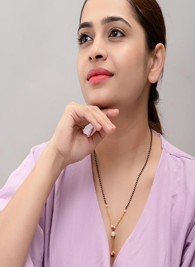Heeva Creation Women's Pride Stylish Gold Plated Mangalsutra Necklace With Pendant Black Bead Fancy Chain For Woman and Girls.Pack Of 1. - Image 3