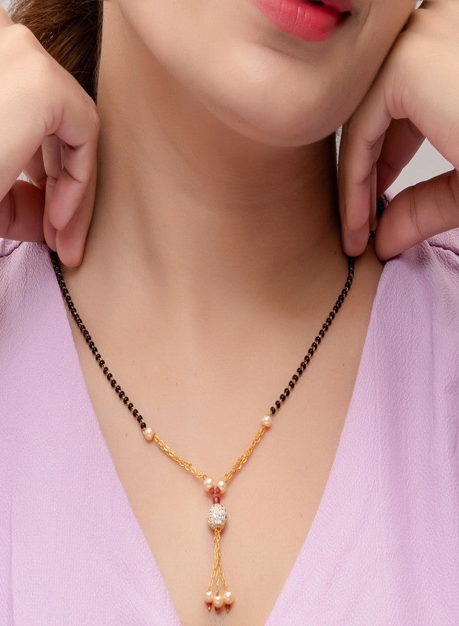 Heeva Creation Women's Pride Stylish Gold Plated Mangalsutra Necklace With Pendant Black Bead Fancy Chain For Woman and Girls.Pack Of 1. - Image 2