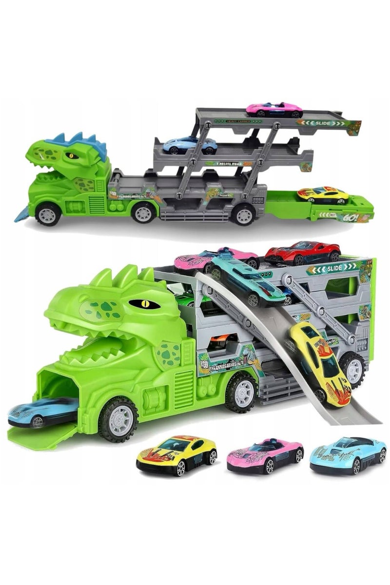 Dinosaur Car Toys for 2 Year Old Boys, Tyrannosaurus Rex Truck Toys with 2 Race Tracks and 3 Mini Cars for Ages 2-4, Gift Toys for 3 Year Old Boys - Image 1