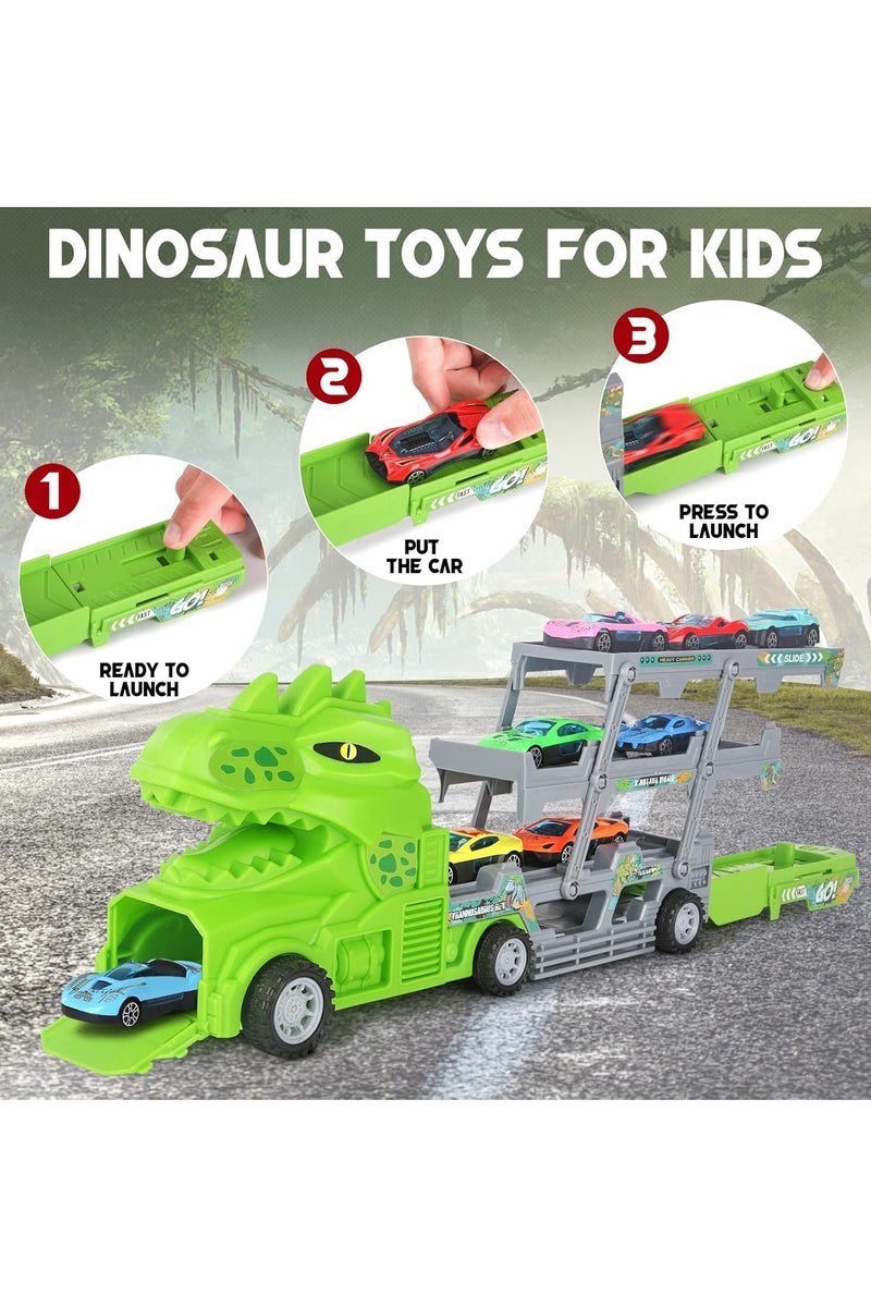 Dinosaur Car Toys for 2 Year Old Boys, Tyrannosaurus Rex Truck Toys with 2 Race Tracks and 3 Mini Cars for Ages 2-4, Gift Toys for 3 Year Old Boys - Image 2