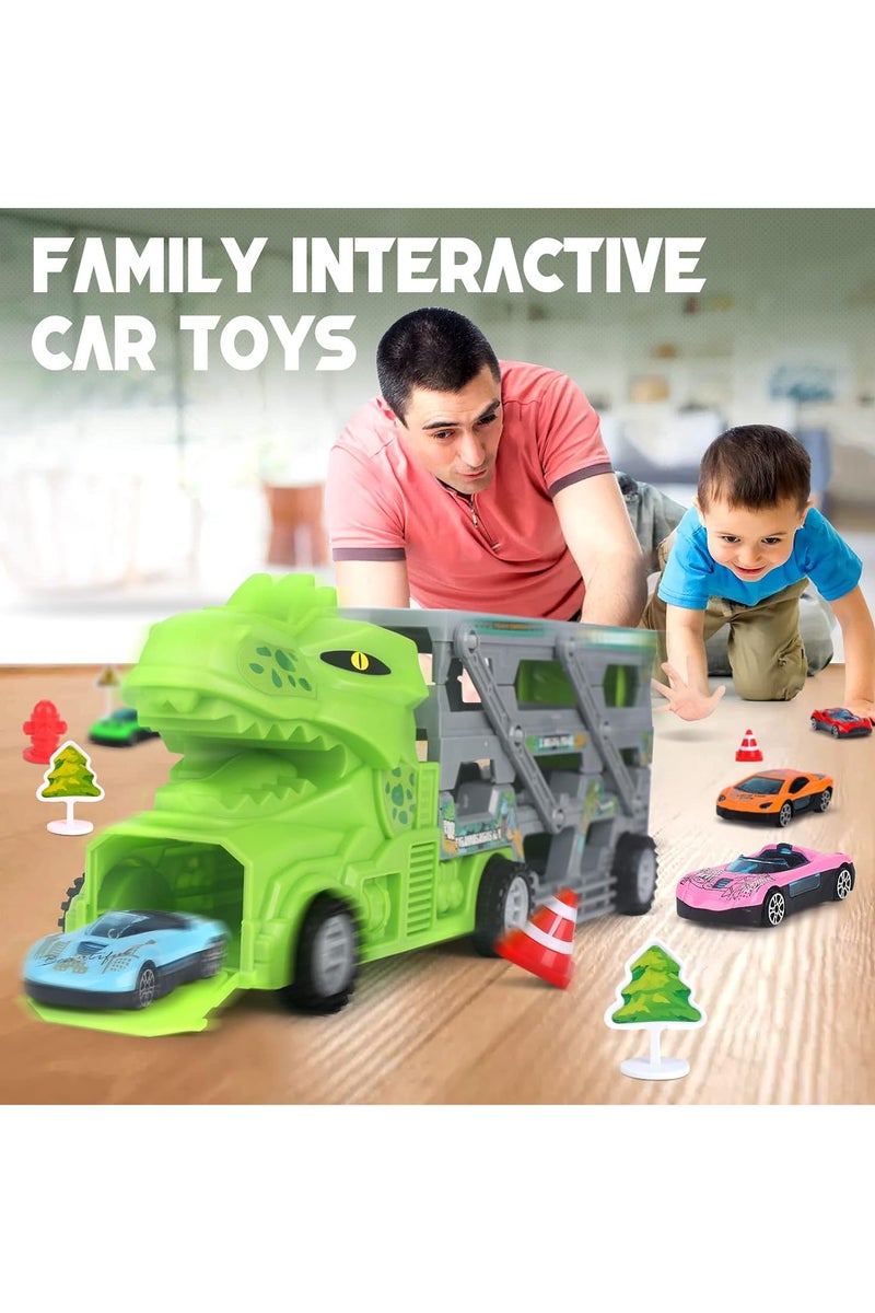 Dinosaur Car Toys for 2 Year Old Boys, Tyrannosaurus Rex Truck Toys with 2 Race Tracks and 3 Mini Cars for Ages 2-4, Gift Toys for 3 Year Old Boys - Image 4