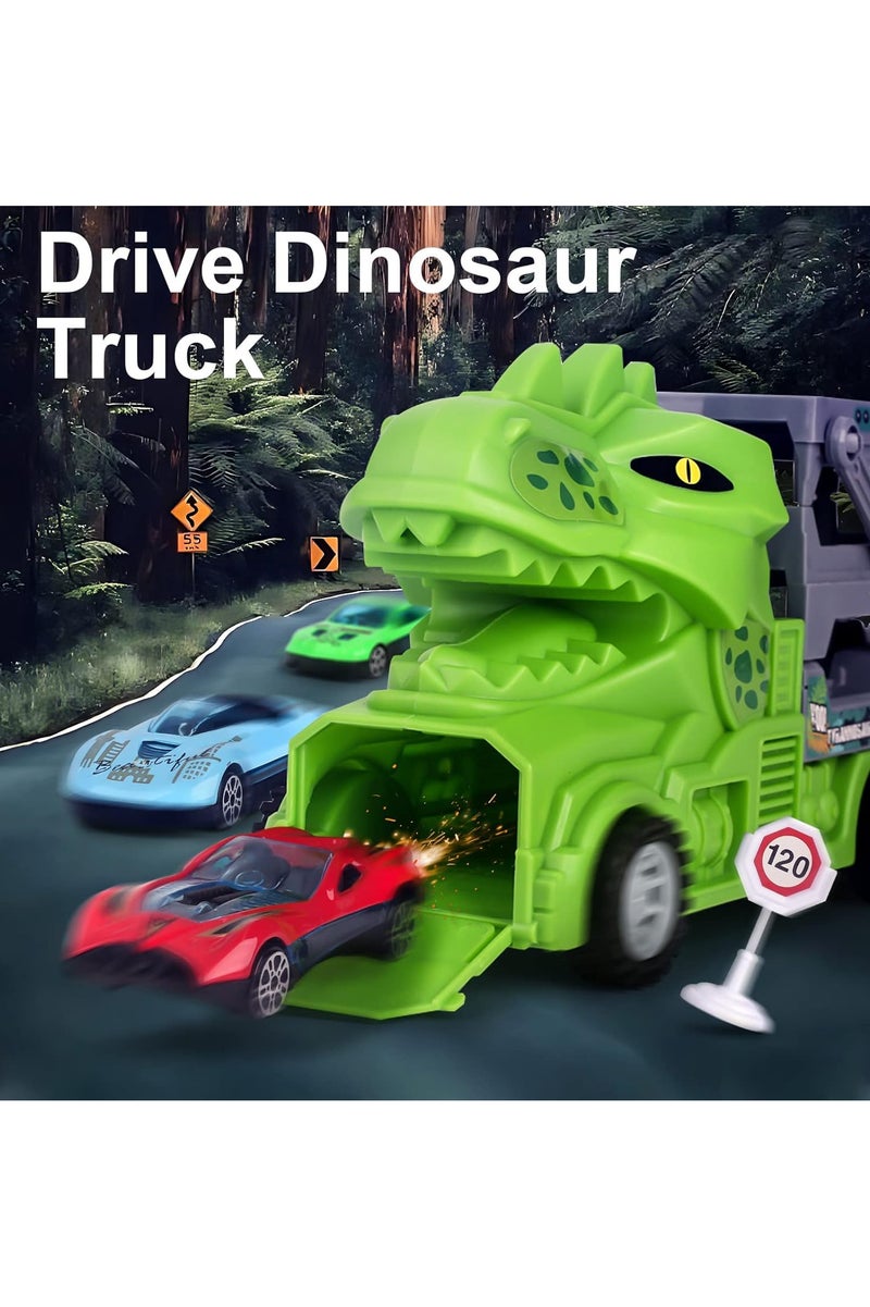 Dinosaur Car Toys for 2 Year Old Boys, Tyrannosaurus Rex Truck Toys with 2 Race Tracks and 3 Mini Cars for Ages 2-4, Gift Toys for 3 Year Old Boys - Image 5