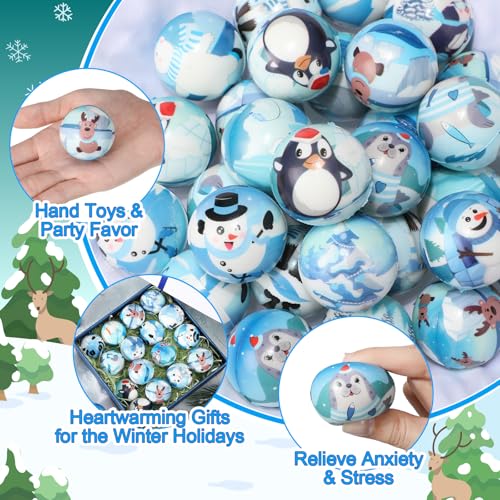 Liliful 100 Pcs Winter Stress Balls Bulk Holiday Party Favor Gifts 12 Cute Patterns Snowman Penguin Polar Bear Sensory Anxiety Relief Bag Fillers Stocking Stuffers - Image 5