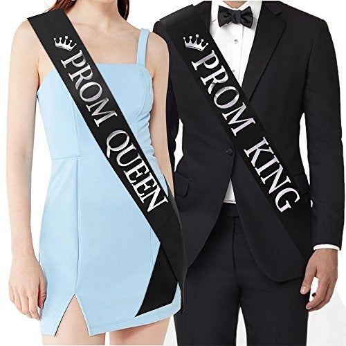 TTCOROCK "Prom King" and "Prom Queen" Sashes - Graduation Party School Party Accessories, Black with Silver Print - Image 1