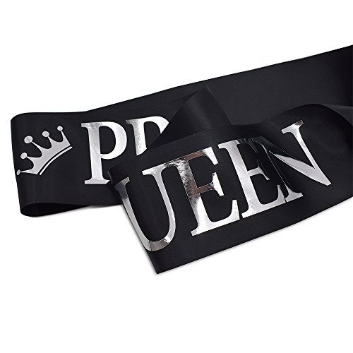 TTCOROCK "Prom King" and "Prom Queen" Sashes - Graduation Party School Party Accessories, Black with Silver Print - Image 2