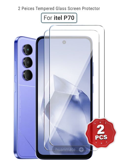 2 Pieces itel P70 Tempered Glass Screen Protector – High Transparency, Delicate Touch, Anti-Explosion, Smooth Arc Edges, Easy Installation, Screen Protector for itel P70