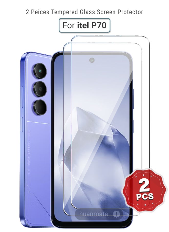 2 Pieces itel P70 Tempered Glass Screen Protector – High Transparency, Delicate Touch, Anti-Explosion, Smooth Arc Edges, Easy Installation, Screen Protector for itel P70