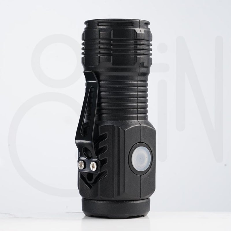 Ostin Pocket Torch Light with Clip Steel High Lumen Rechargeable Waterproof Torch Mini Torch Light Rechargeable ThreeEyed Torch Light for Indoor Outdoor Camping Emergency Black - Image 1