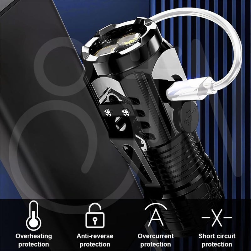 Ostin Pocket Torch Light with Clip Steel High Lumen Rechargeable Waterproof Torch Mini Torch Light Rechargeable ThreeEyed Torch Light for Indoor Outdoor Camping Emergency Black - Image 5