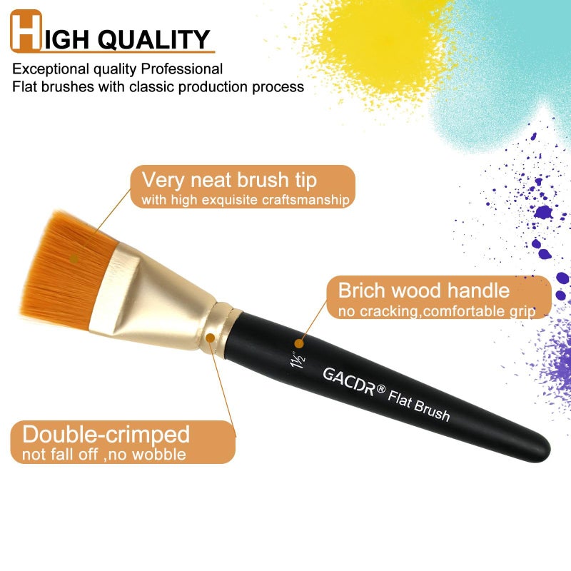 GACDR 1 1/2 inch Flat Paint Brushes for Acrylic Painting,4 Pieces 38mm Large Craft Basecoating PaintBrushes with Wooden Handle for Acrylic, Oil, Body, Facial mask Brushes - Image 3