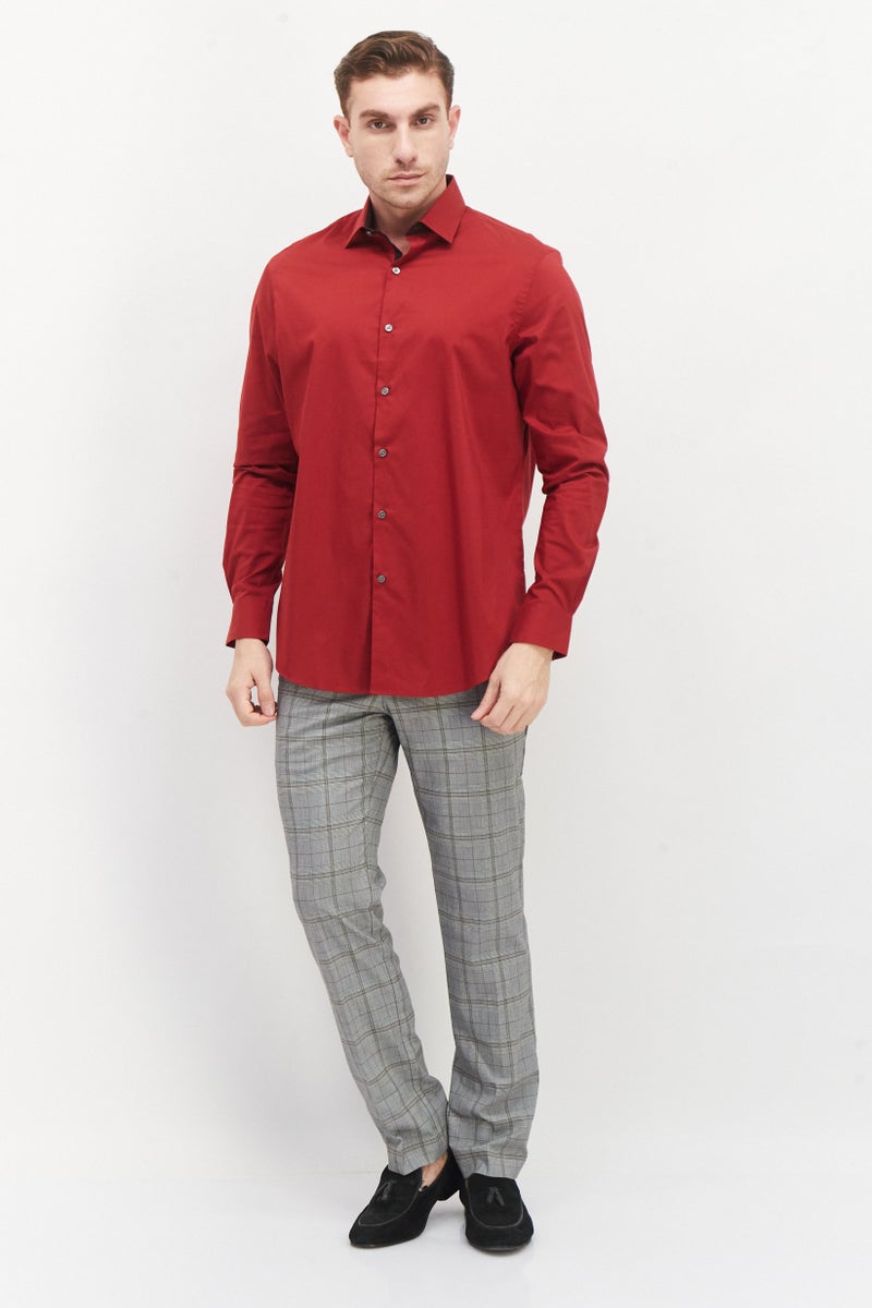 Van Heusen Men Regular Fit Long Sleeve Plain Dress Shirt, Red - Image 3