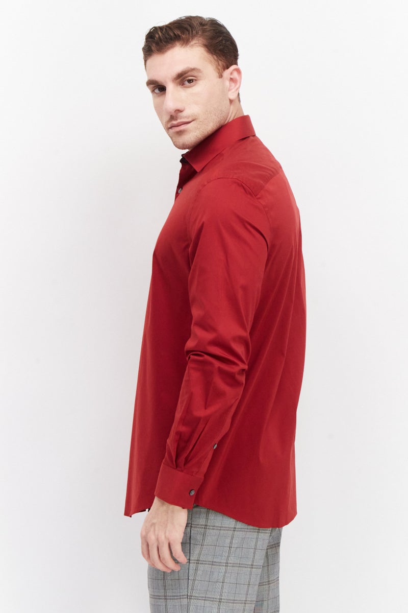 Van Heusen Men Regular Fit Long Sleeve Plain Dress Shirt, Red - Image 4