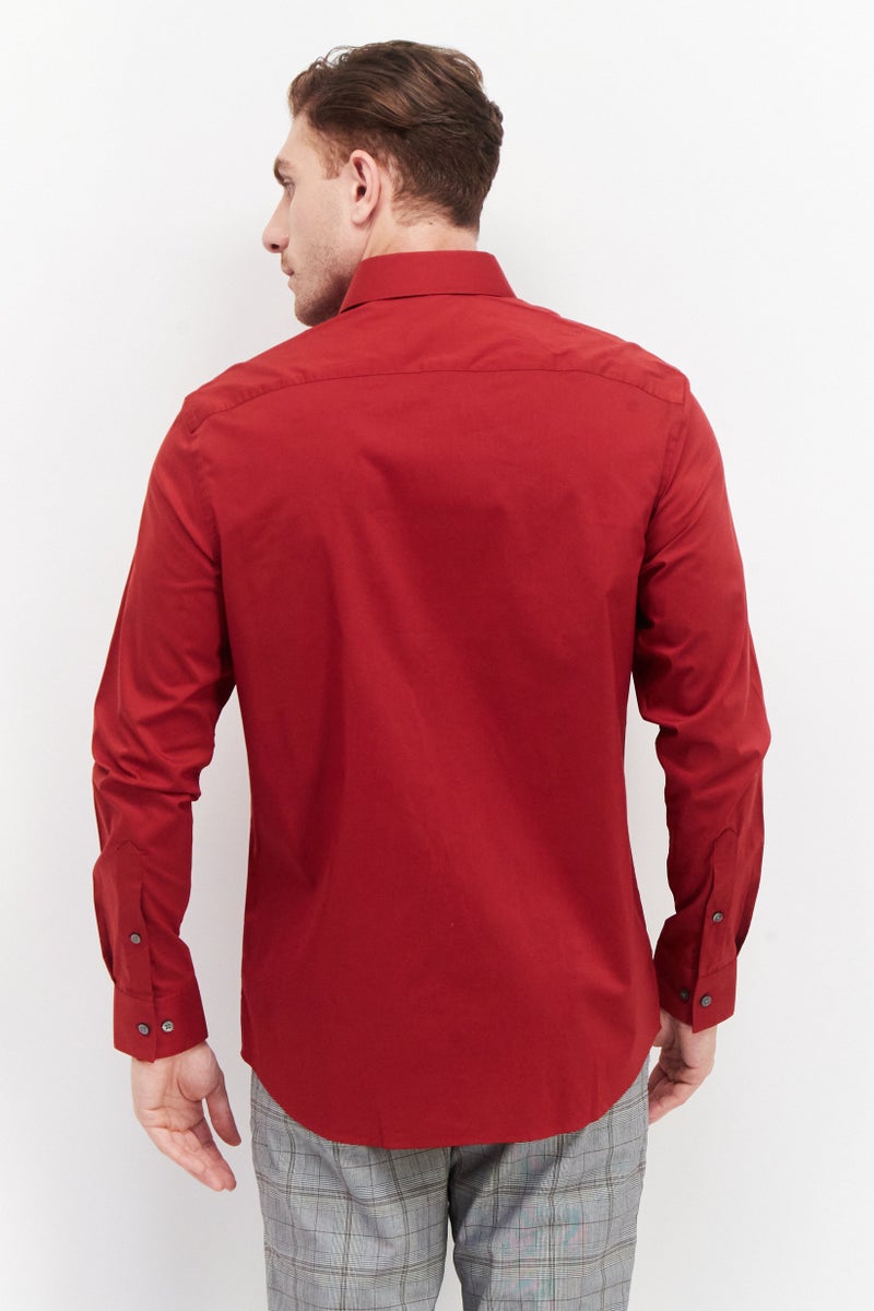 Van Heusen Men Regular Fit Long Sleeve Plain Dress Shirt, Red - Image 2