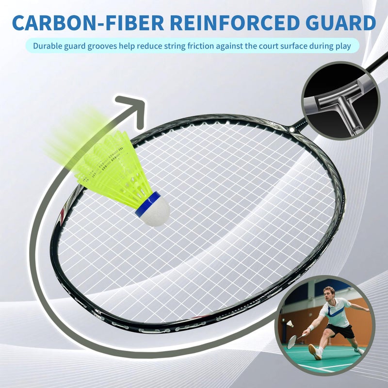 Senston N80 Badminton Rackets Set - Full Carbon-Fiber 5U Lightweight Racquets with Anti-Slip Grips & 2 Carry Bags, Outdoor/Backyard Sports for Adults, Teens, Family Games - Image 4