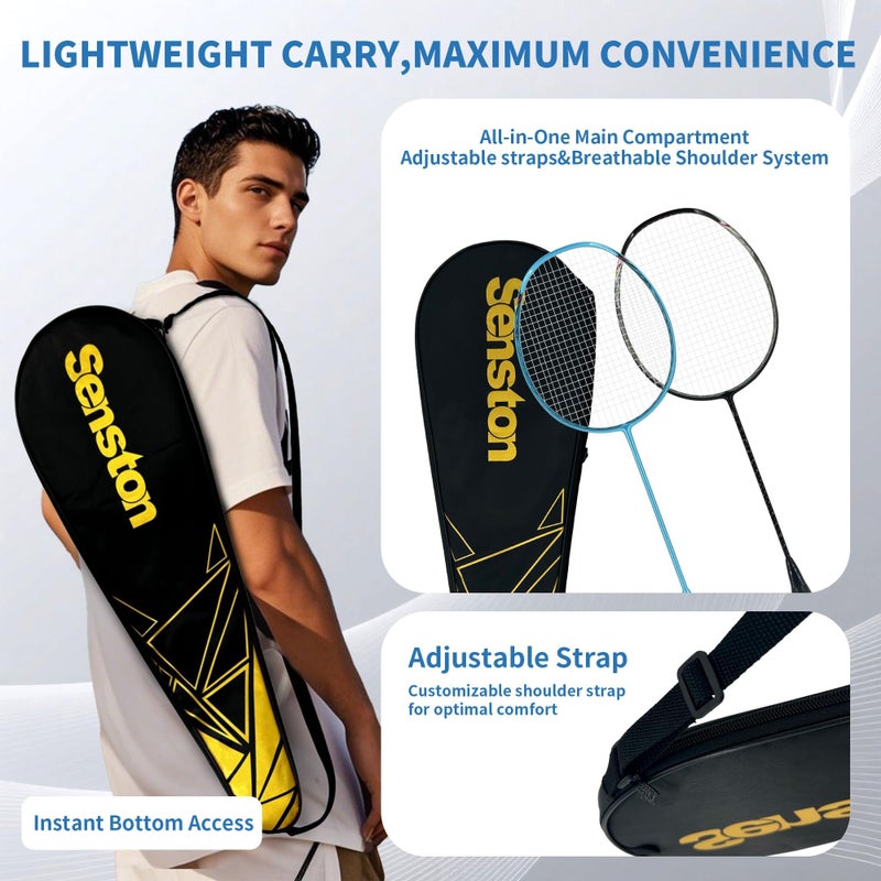 Senston N80 Badminton Rackets Set - Full Carbon-Fiber 5U Lightweight Racquets with Anti-Slip Grips & 2 Carry Bags, Outdoor/Backyard Sports for Adults, Teens, Family Games - Image 5