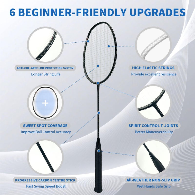 Senston N80 Badminton Rackets Set - Full Carbon-Fiber 5U Lightweight Racquets with Anti-Slip Grips & 2 Carry Bags, Outdoor/Backyard Sports for Adults, Teens, Family Games - Image 3