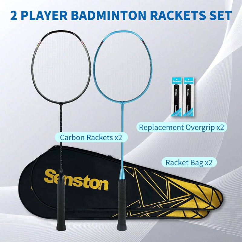 Senston N80 Badminton Rackets Set - Full Carbon-Fiber 5U Lightweight Racquets with Anti-Slip Grips & 2 Carry Bags, Outdoor/Backyard Sports for Adults, Teens, Family Games - Image 2
