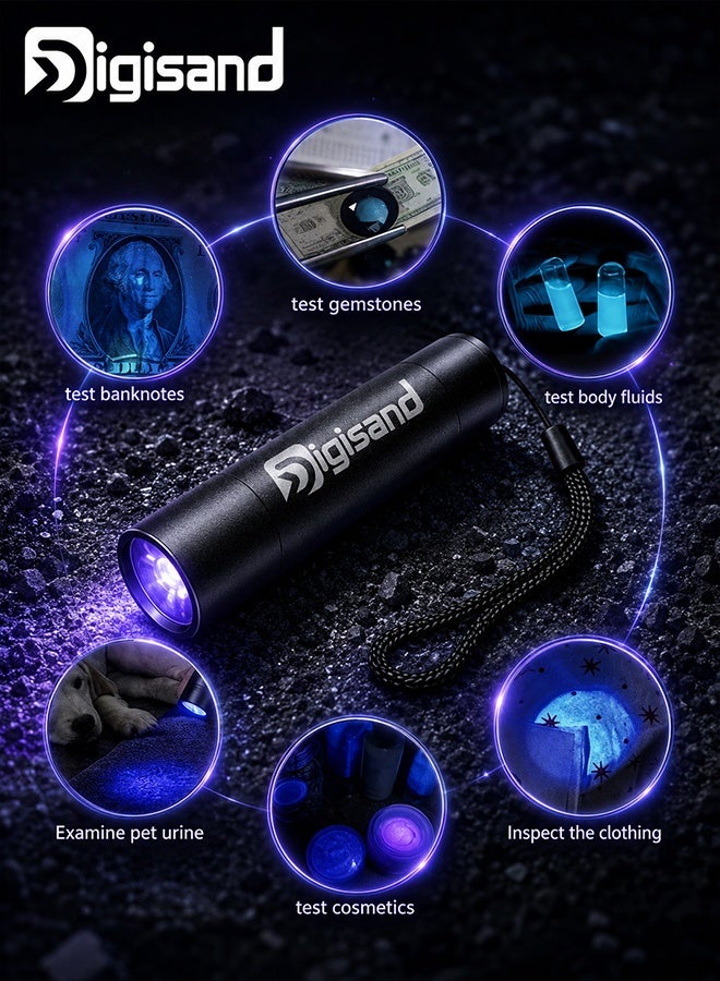 Digisand Torches Rechargeable, USB Strong Ultraviolet LED Flashlights, Flashlight Fluorescent Detection Lamp Ringworm Light, Detector for Pet Urine/Stains, Flurescent, Uranium Glass, Curing Resin - Image 3