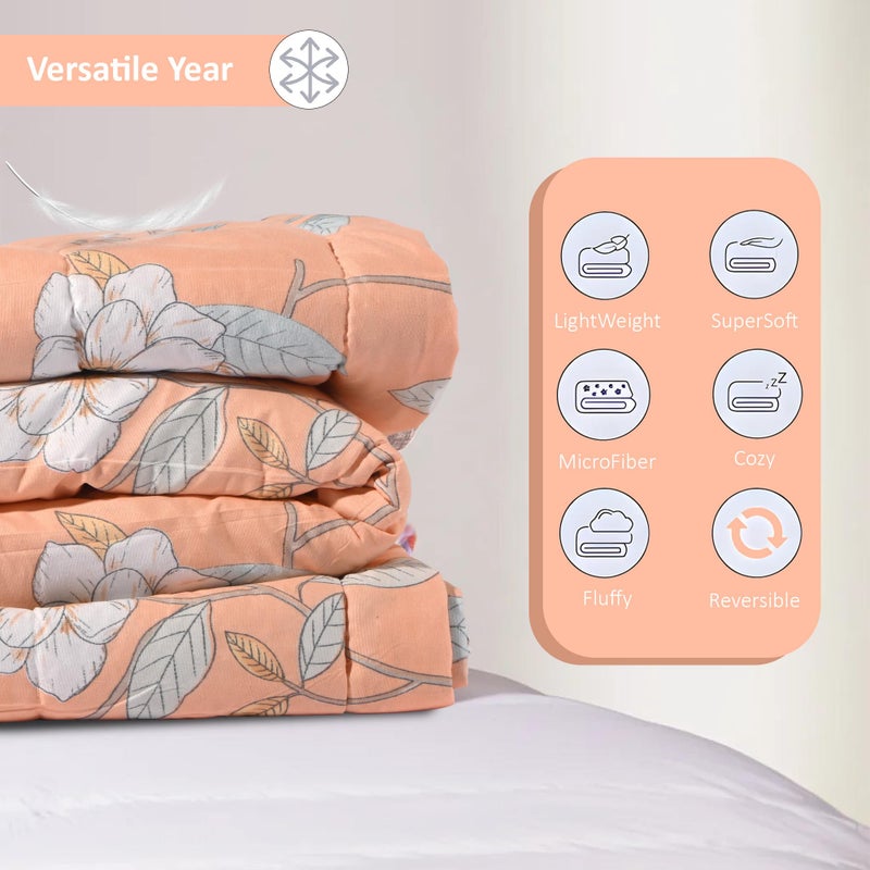Kuber Industries 300 GSM Reversible AC Comforter for Double Bed | All Weather Warm & Soft Microfiber Quilt | Beautifully Crafted Razai, Duvet & Kambal for Home | Dezzy Flower -Peach - Image 3