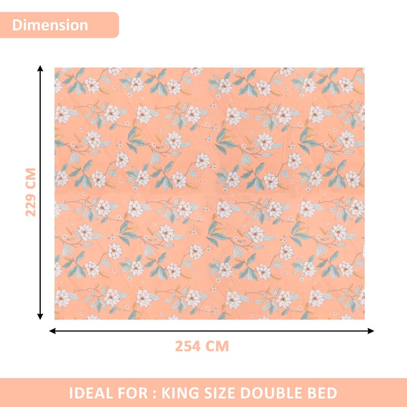 Kuber Industries 300 GSM Reversible AC Comforter for Double Bed | All Weather Warm & Soft Microfiber Quilt | Beautifully Crafted Razai, Duvet & Kambal for Home | Dezzy Flower -Peach - Image 2