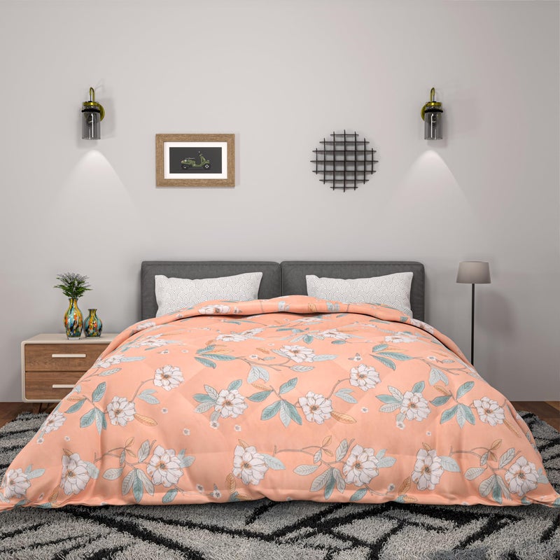 Kuber Industries 300 GSM Reversible AC Comforter for Double Bed | All Weather Warm & Soft Microfiber Quilt | Beautifully Crafted Razai, Duvet & Kambal for Home | Dezzy Flower -Peach - Image 1