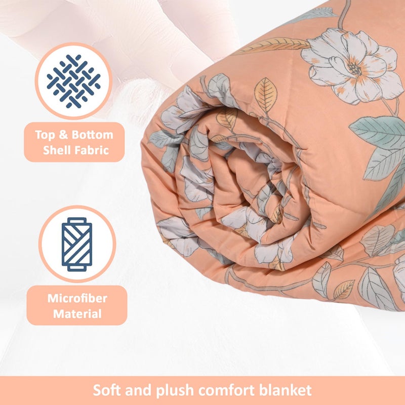 Kuber Industries 300 GSM Reversible AC Comforter for Double Bed | All Weather Warm & Soft Microfiber Quilt | Beautifully Crafted Razai, Duvet & Kambal for Home | Dezzy Flower -Peach - Image 4