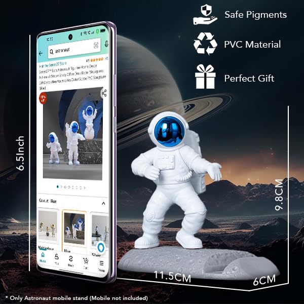 Street27® Astronaut Figurine Showpiece for Home Décor Idols for Office Desk Table, Creative Phone Stand Holder Desk Accessories Tabletop Statue for Gift Gifting Items Birthday Decoration (Blue A) - Image 2